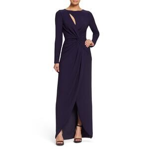 NWT DRESS THE POPULATION Naomi‎ Sleeve Cut Out Drapey Maxi Dress Boysenberry XS